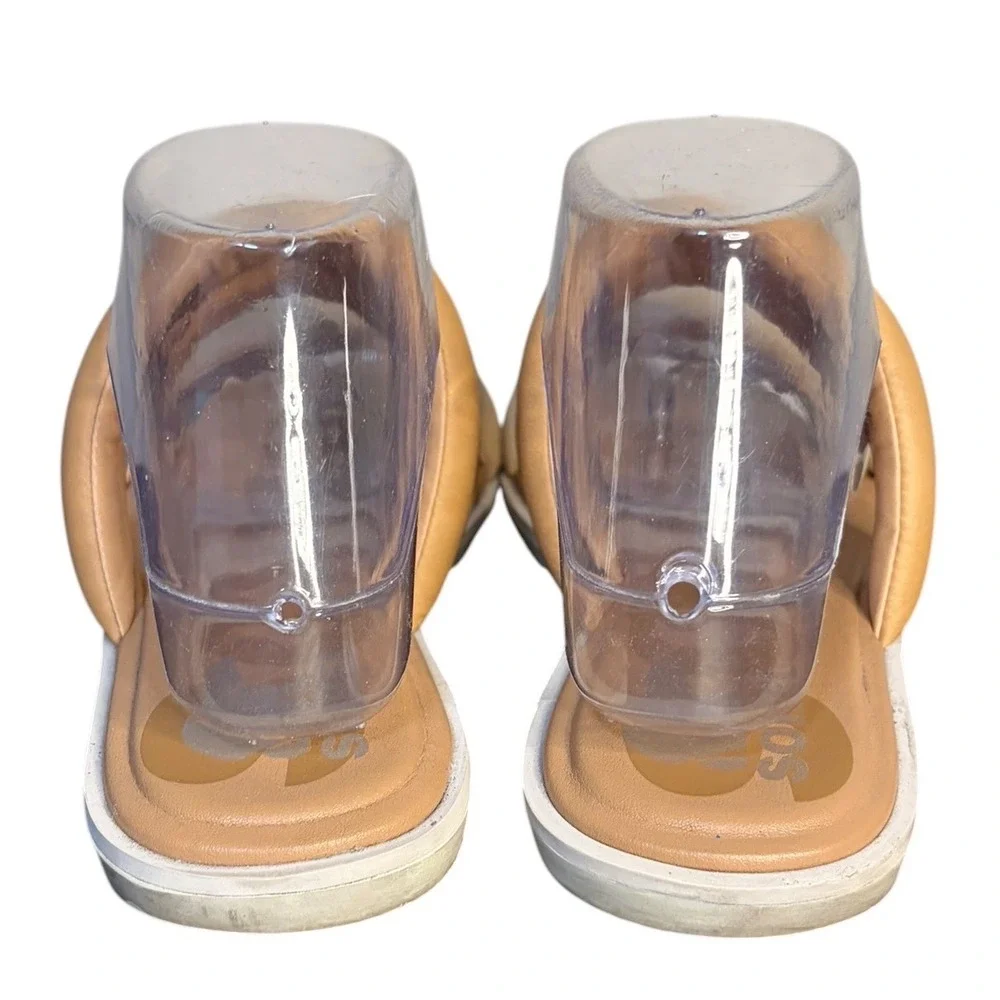 Sorel Tan Cream Roaming Puffy Slide Sandals Leather Women's Size 8.5